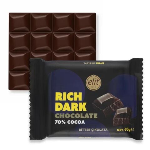 Elit Glutensiz %70 Bitter Tablet Çikolata 60 g
