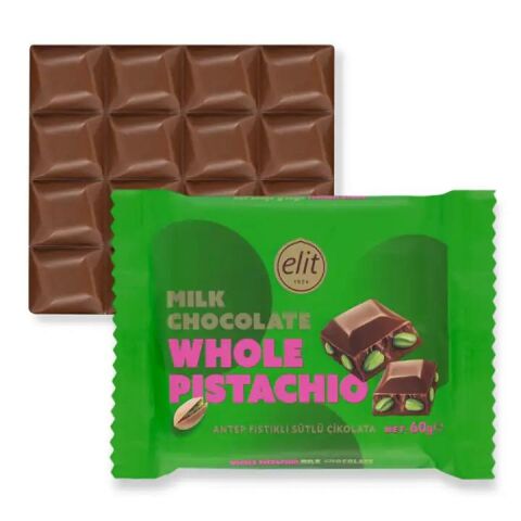 Elit Glutensiz Antep Fıstıklı Tablet Çikolata 60 g