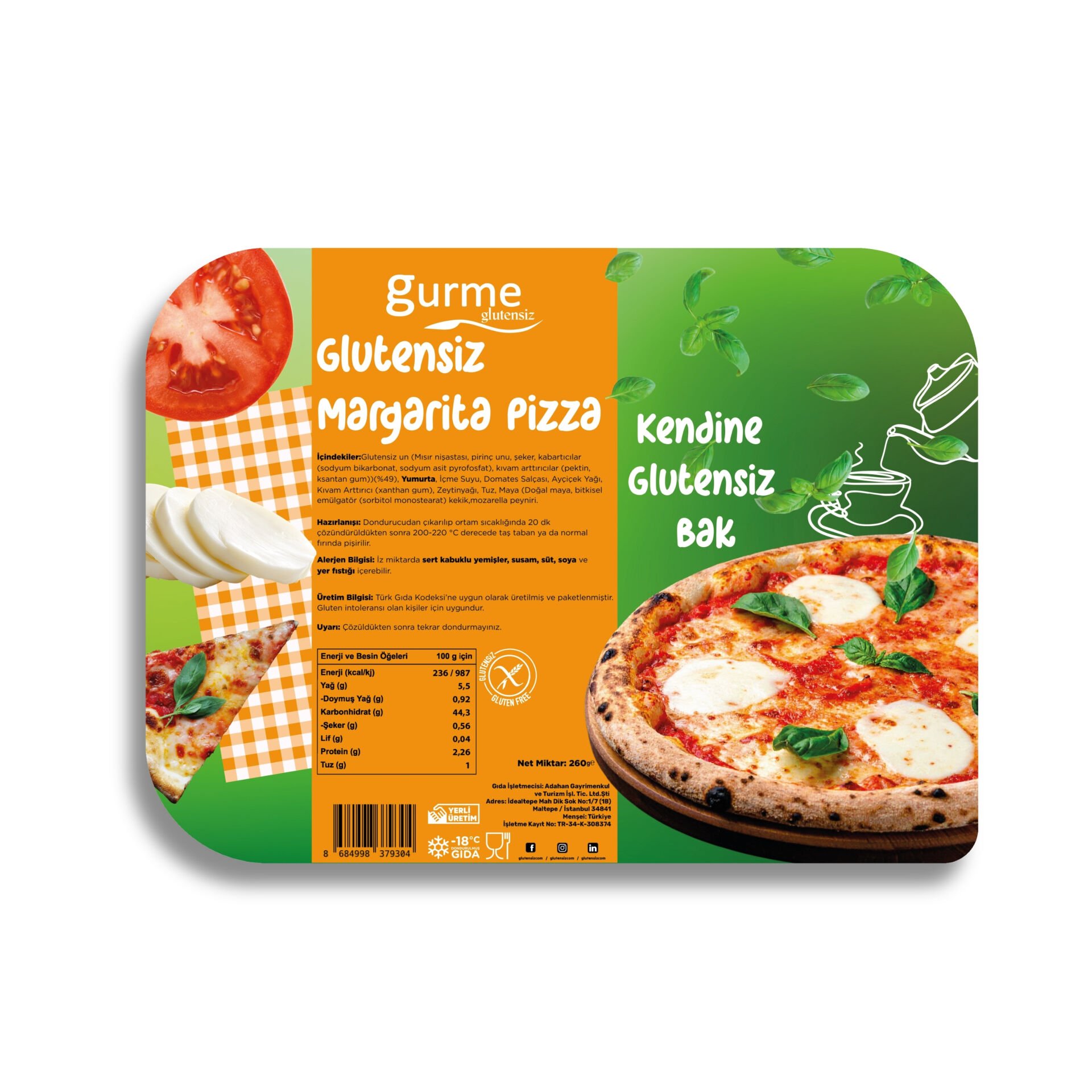 Gurme Glutensiz Margarita Pizza 260g Donuk
