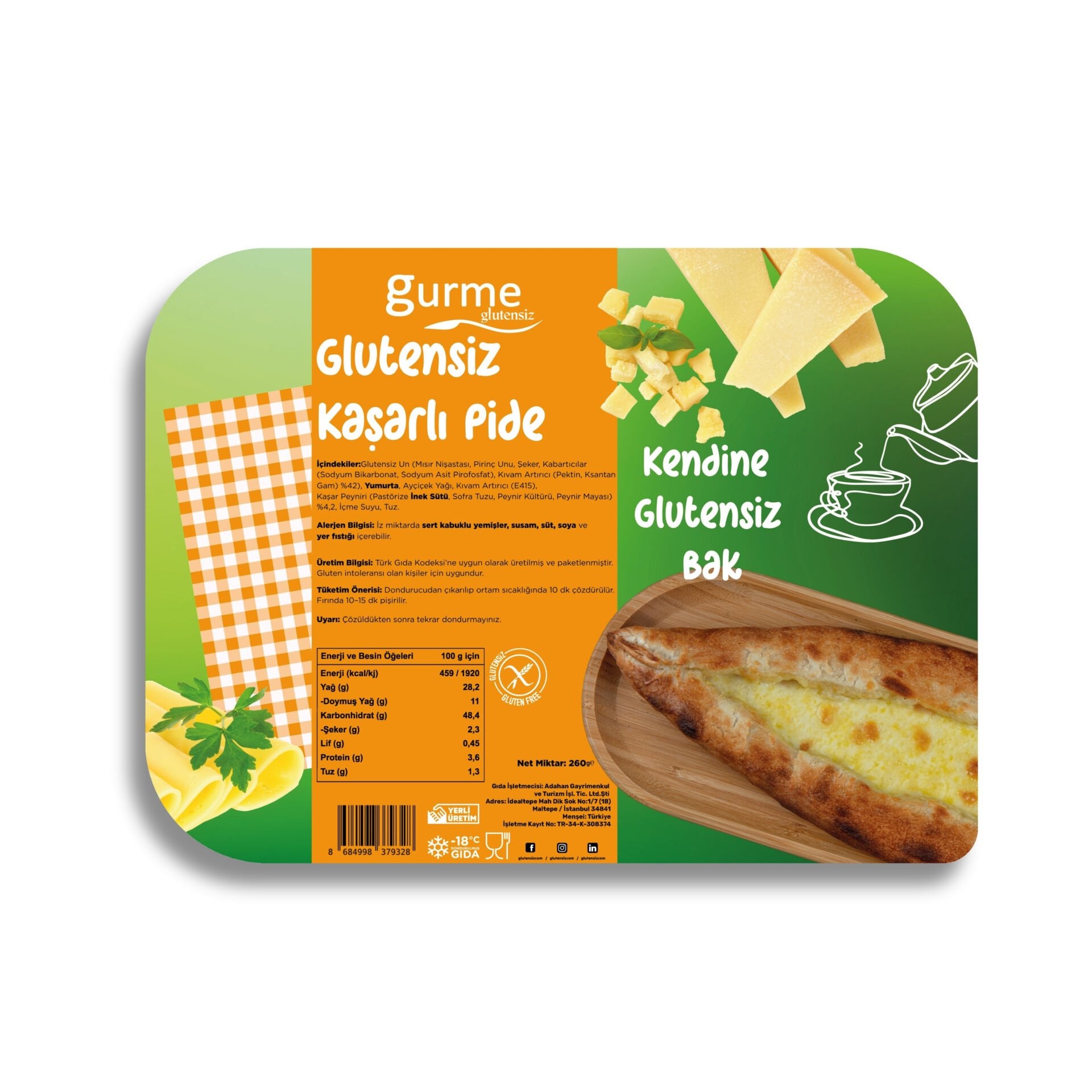Gurme Glutensiz Kaşarlı Pide 260 gr Donuk