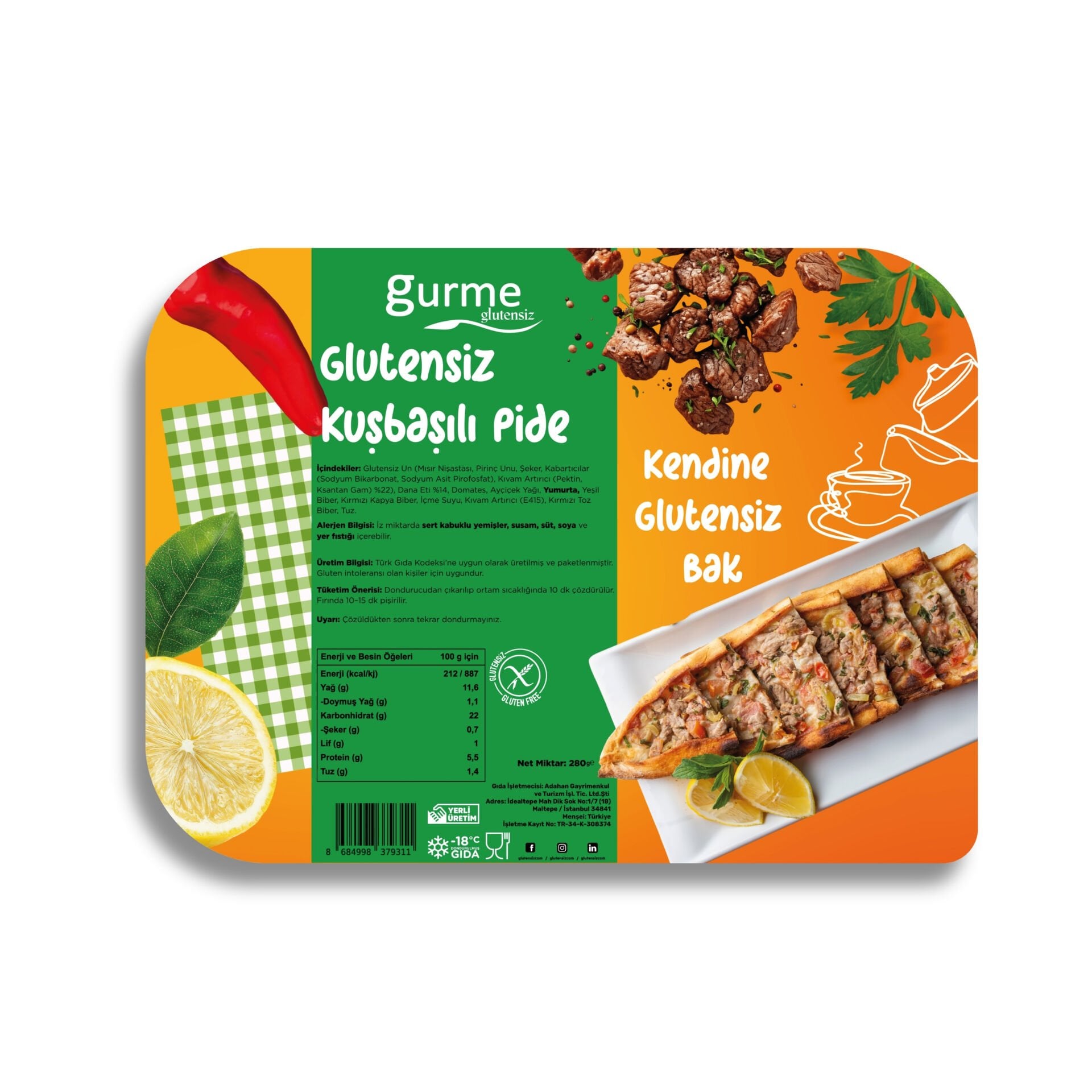 Gurme Glutensiz Kuşbaşılı Pide 280 Gr Donuk