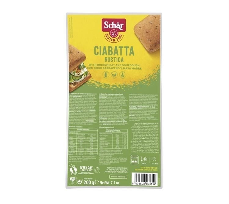 Schar Ciabatta Rustishe Glutensiz Esmer Ekmek