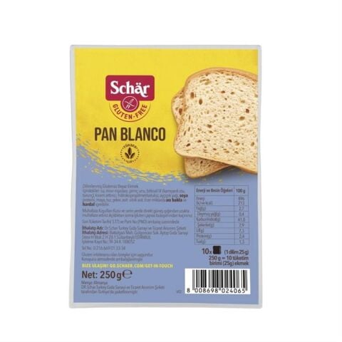 Schar Pan Blanco glutensiz dilimli ekmek 250G