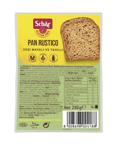 Schar Pan Rustico Glutensiz Çok Tahıllı Ekmek 250 Gr