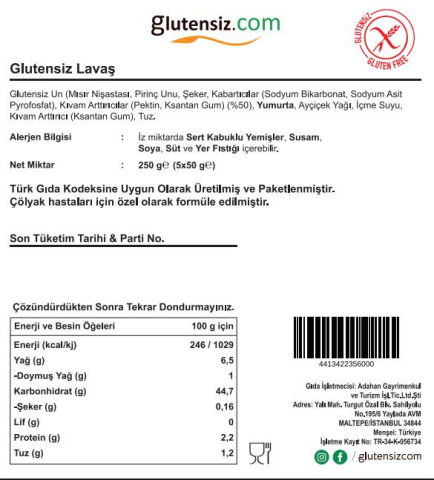 Gurme Glutensiz 5 adet Lavaş