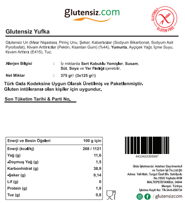 Gurme Glutensiz Yufka 5Li Paket