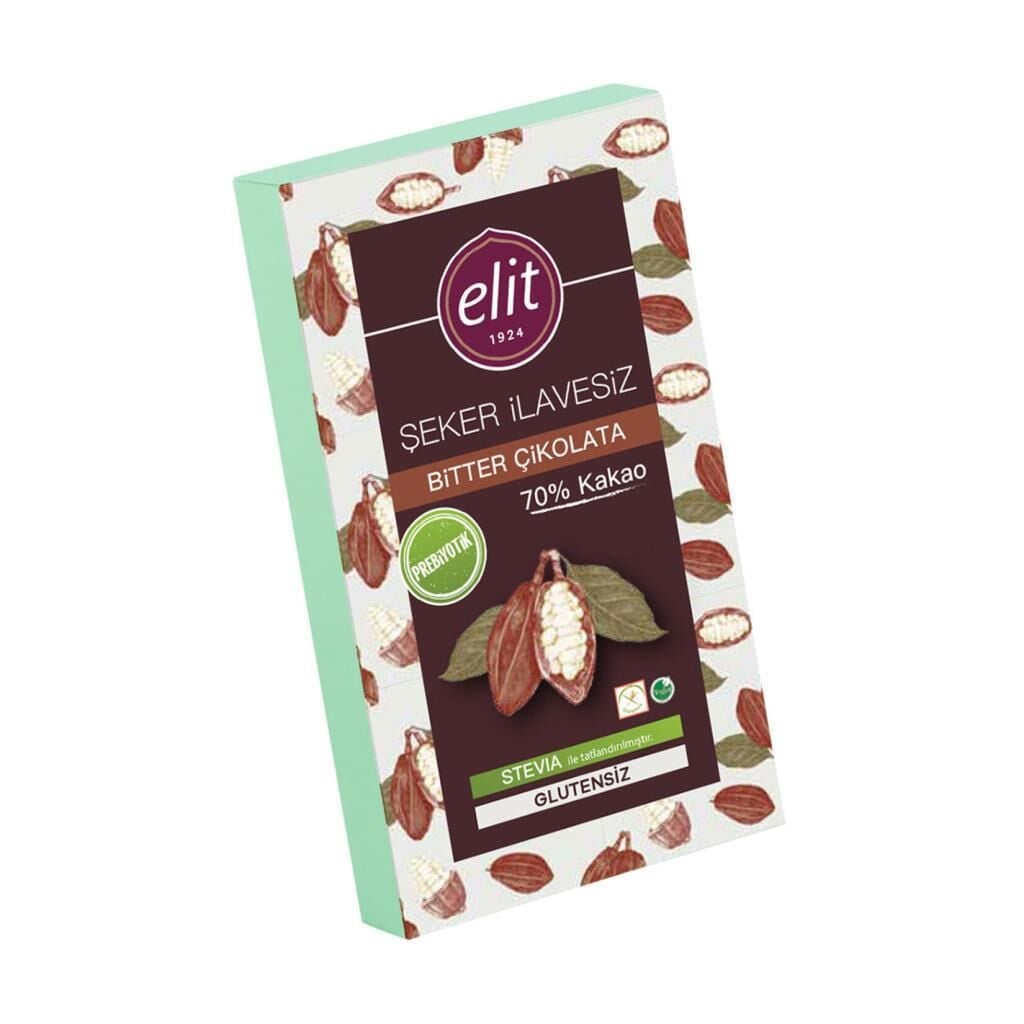 Elit Glutensiz Şekersiz Prebiyotik Bitter Çikolata 60 Gr