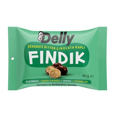 Delly Glutensiz Bitter Çikolata Kaplı Fındık 40 Gr