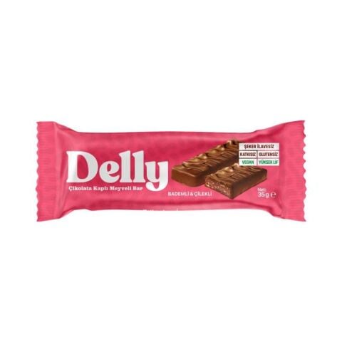 Delly Glutensiz Çikolatalı Bademli & Çilekli Bar 40 Gr
