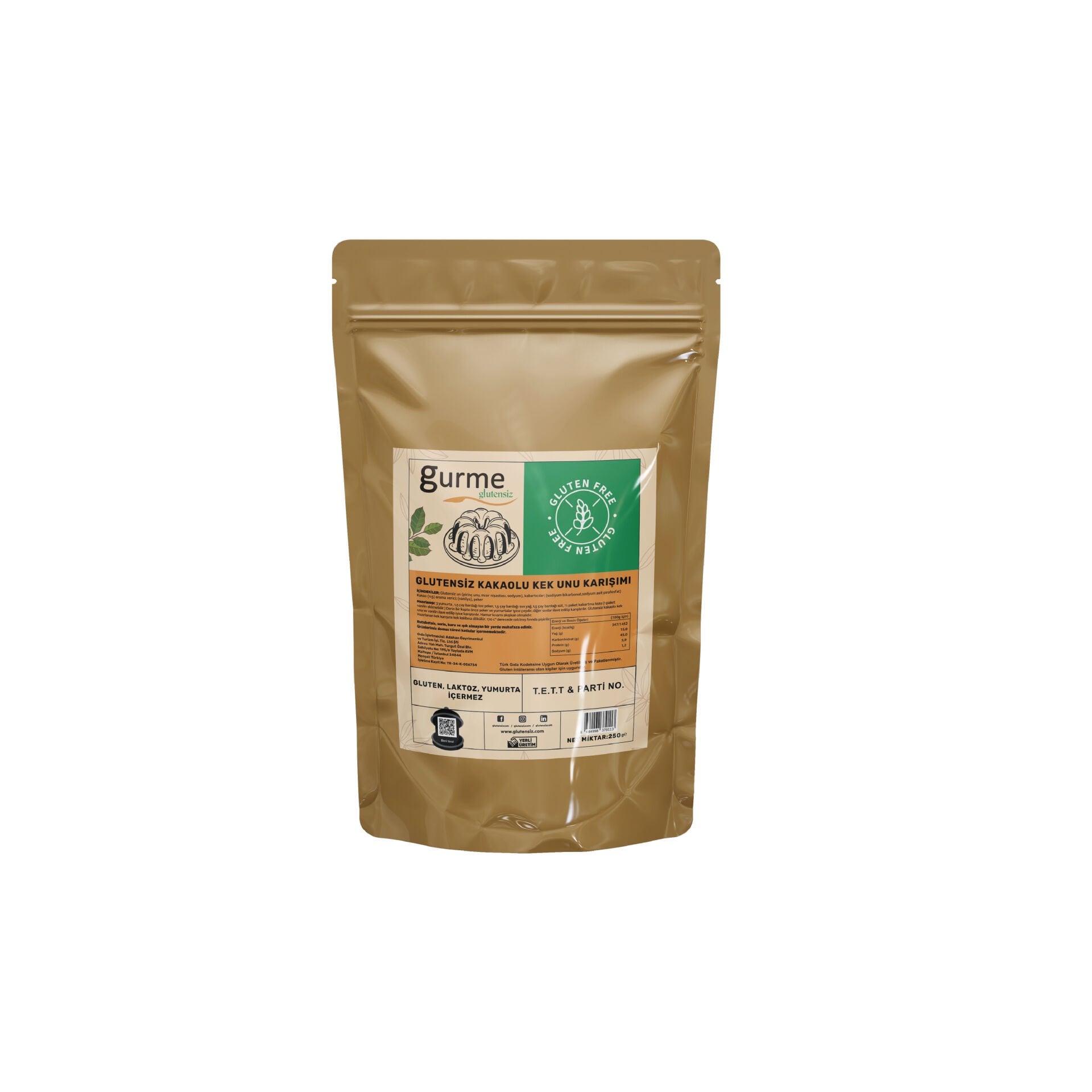 Gurme Glutensiz Kakaolu Kek Unu Karışımı 250 Gr